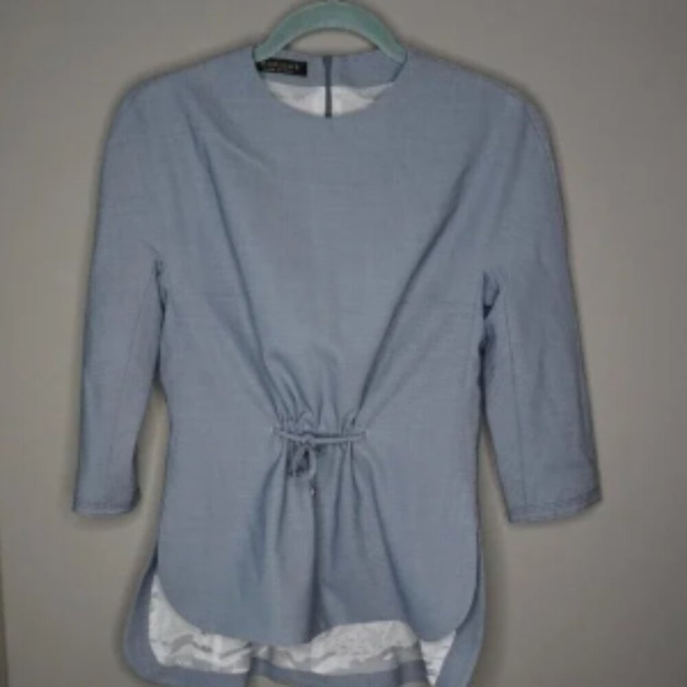 Marlowe Italy Wool Tie Front Blouse in Blue size IT36/US2/XS Excellent Condition